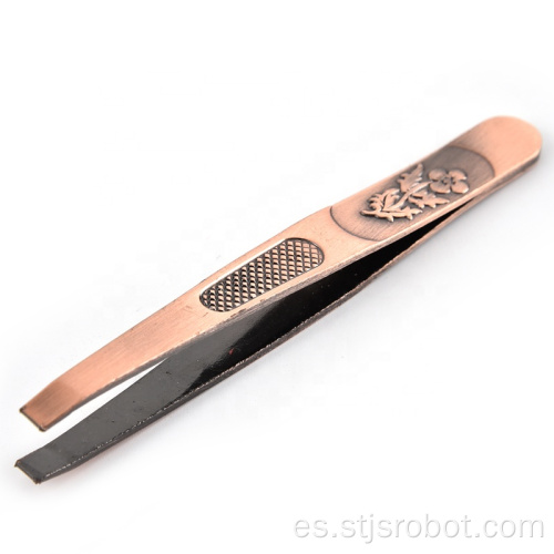 Fabricantes que venden herramientas de belleza pinzas de cejas planas de acero inoxidable patrón decorativo clip de roscado de belleza